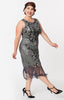 Black Sequin 1920's Vintage Inspired Fringe Flapper Dress-Alix - Blanche's Place