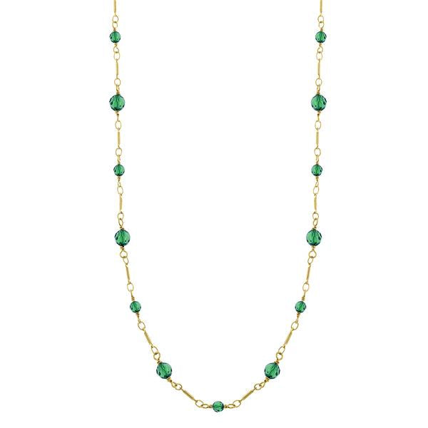 Downton Abbey Inspired Long Chair Necklace with Green Beads-17647