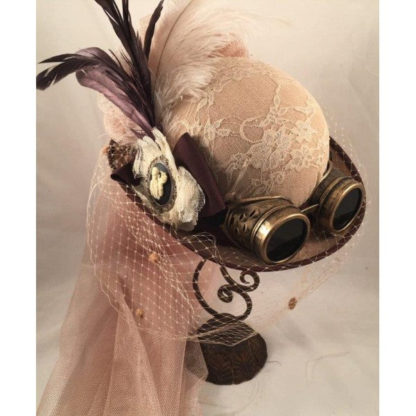 Victorian Steampunk Beige Riding Hat with Goggles