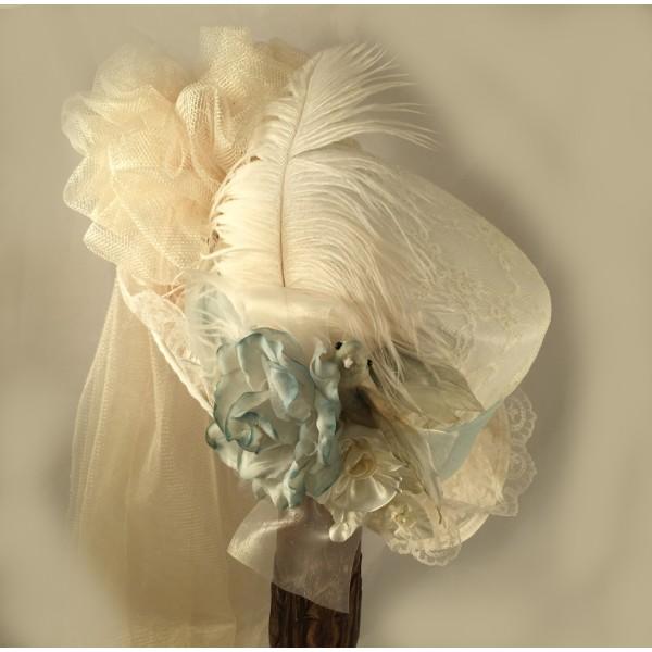 Ivory Victorian Inspired Ladies Riding Hat in seafoam