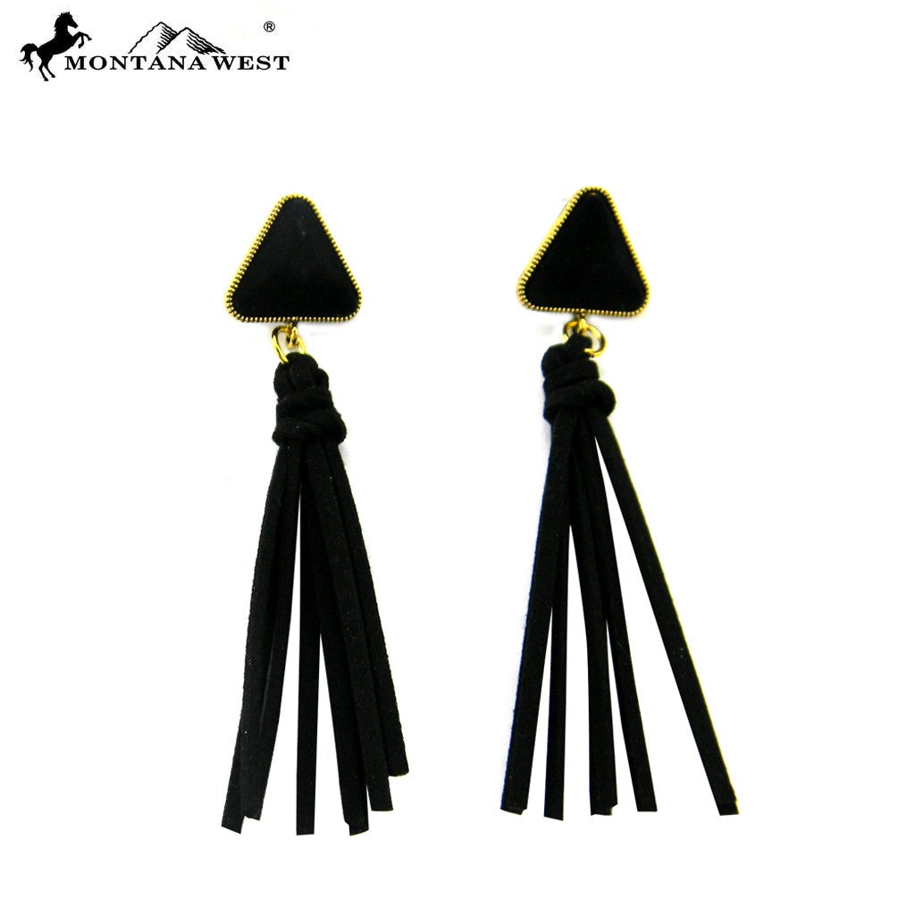 ER160513-03BLK Triangle Velvet Earring With Suede Tassel
