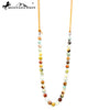 N0533   36" Hand-Knotted 12MM Faced Cutting Amazonite Beads With Light Brown Suede Necklace