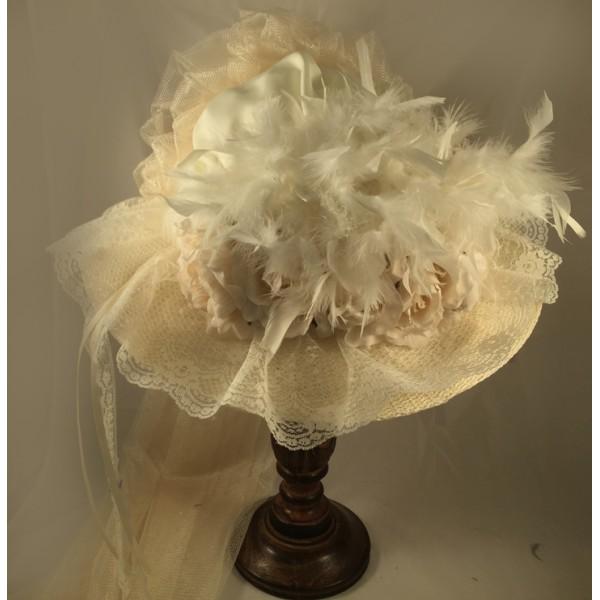 Ivory Victorian Hat-506 - Blanche's Place