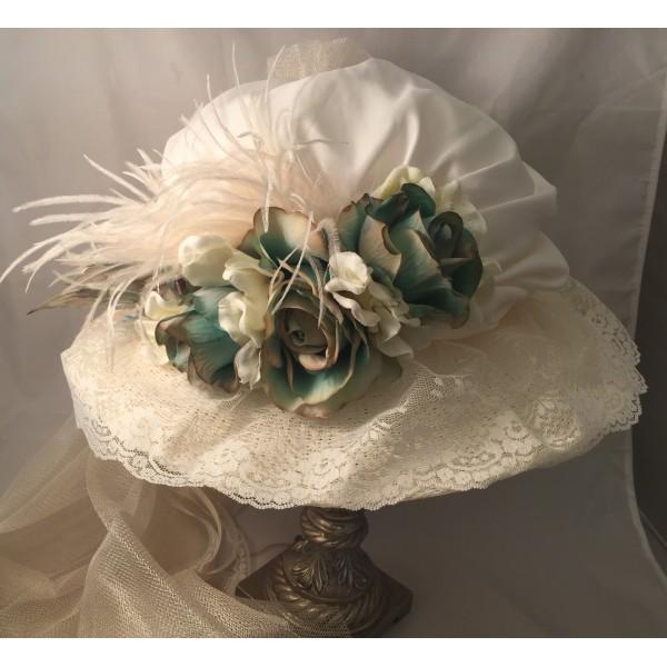 Ladies Victorian Hat with French Blue Accents-613 - Blanche's Place