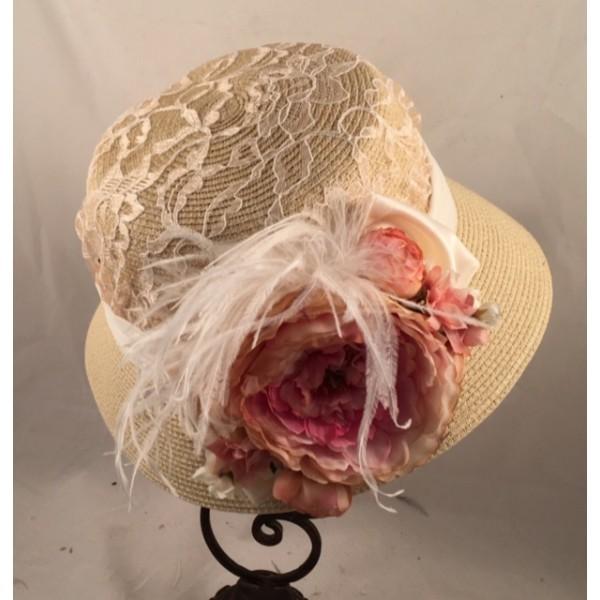 Vintage Inspired 1920's Cloche Hat with Mauve Accents-9031 - Blanche's Place