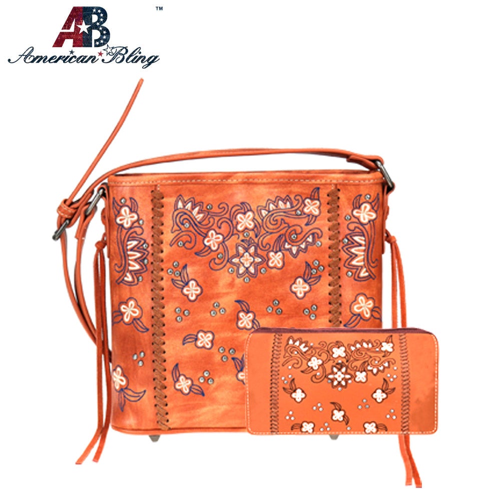 ABS-023 American Bling Embroidered Collection Crossbody and Wallet Set