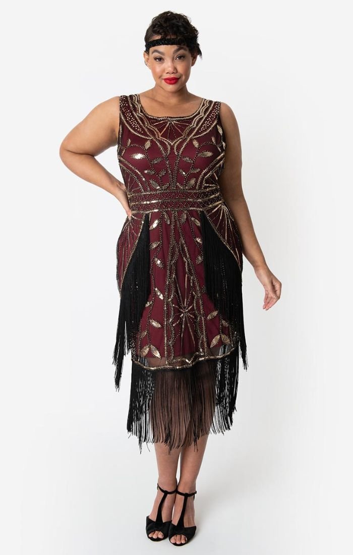 Downton Abbey Burgundy and Gold 1920 Beaded Flapper Dress-Ambroise Downton Abbey Burgundy and Gold 1920 Beaded Flapper Dress-Ambroise
