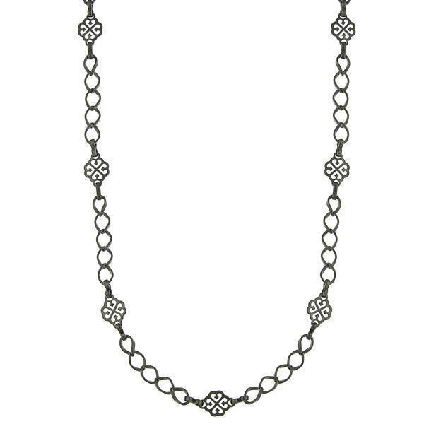 Downton Abbey VIntage Inspired Jet Filigree Clover Chain Necklace-17643 - Blanche's Place