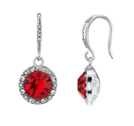 Dowton Abbey Silver Tone Earrings with Red Crystall-18191 - Blanche's Place