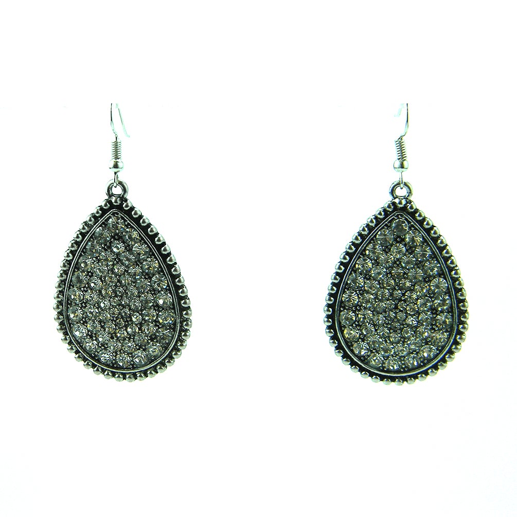 ER180420-03SLV/CLR  Silver Plating Clear Crystal Teardrop Shape Earring