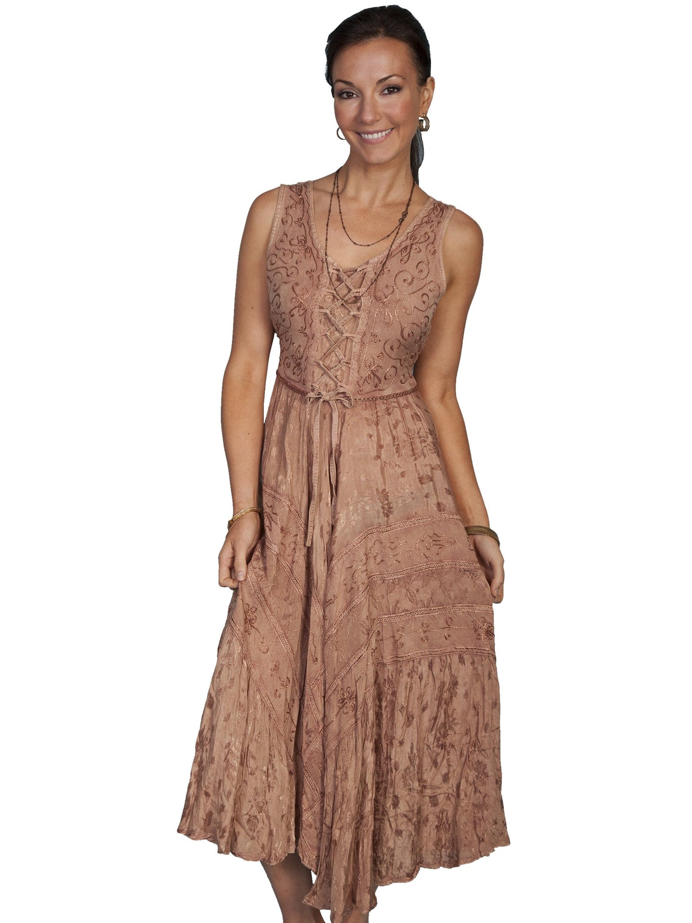 Womens Western Embroidered Boho Dress-HC118