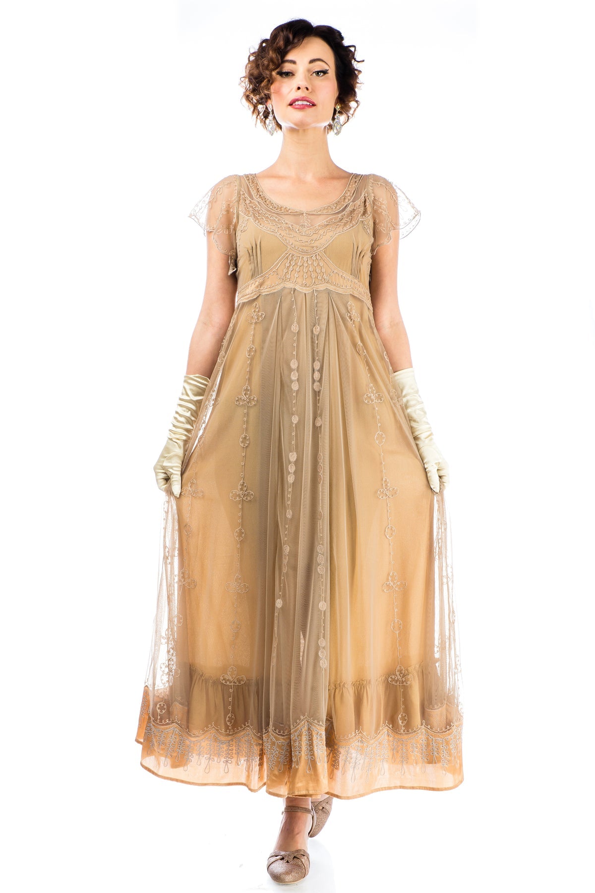 Nataya Edwardian Empire Waist Dress in Antique Gold-40839 Nataya Edwardian Empire Waist Dress in Antique Gold-40839