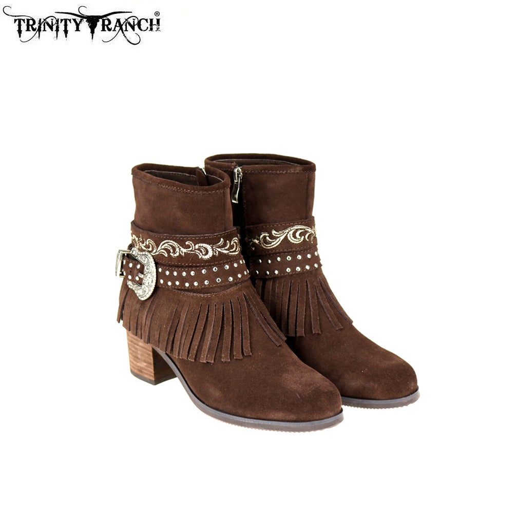 LBT-006  Trinity Ranch Western Leather Suede Booties Buckle Collection