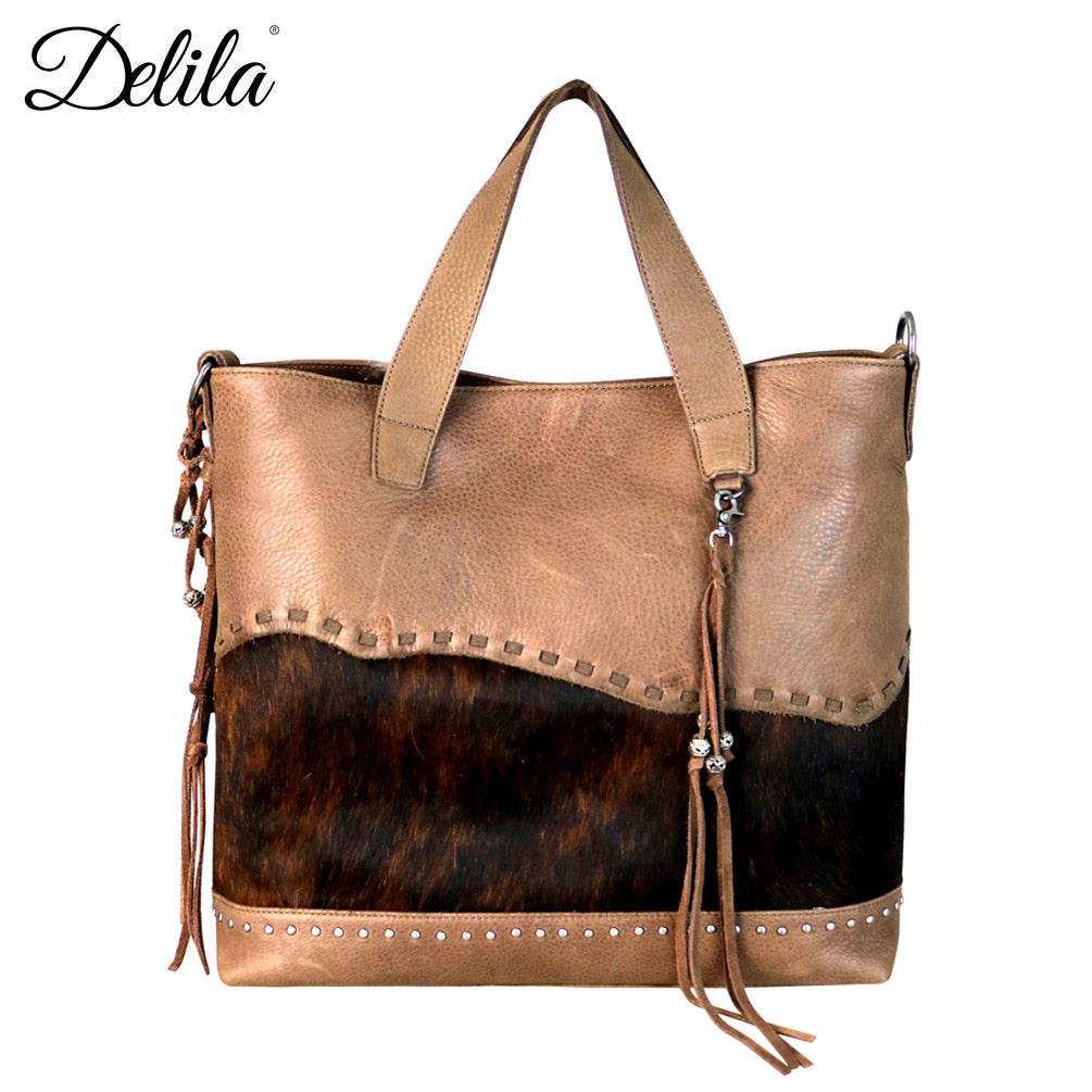 LEA-6030 Delila 100% Genuine Leather Hair-On Hide Collection Tote/Crossbody