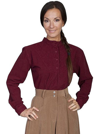 Womens Burgundy Embroidered Western-style Blouse 44184 main image 1