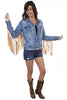 Ladies Denim Western Jean Jacket with Colored Fringe-HC599 - Blanche's Place