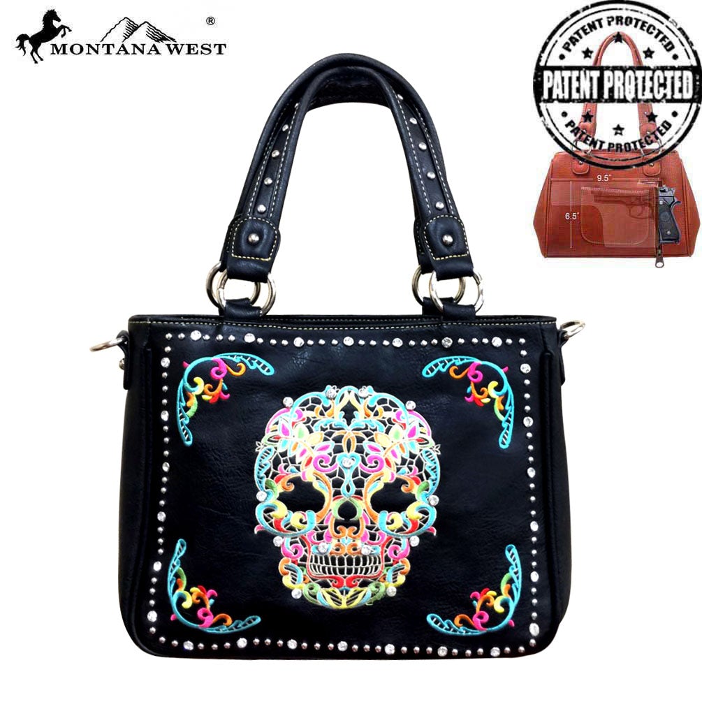 MW494G-8260 Montana West Sugar Skull Collection Concealed Handgun Tote/Crossbody