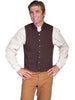 Mens dark brown western canvas vest with stand up collar