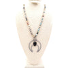 NKS190201-01 AZNTE/SLVR  Matte amazonite necklace with silver squash blossom with black stone