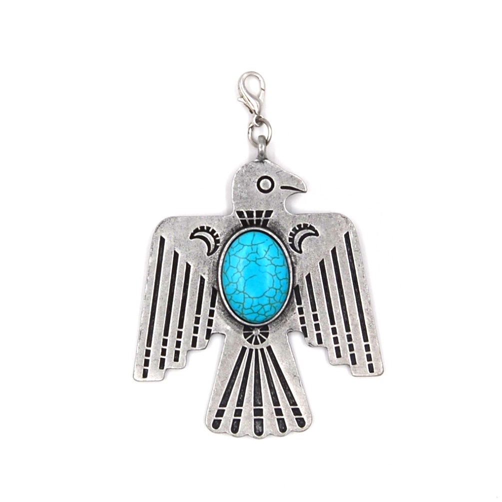 PD190107-04 SLVR   Silver bird with blue turquoise bead pendent