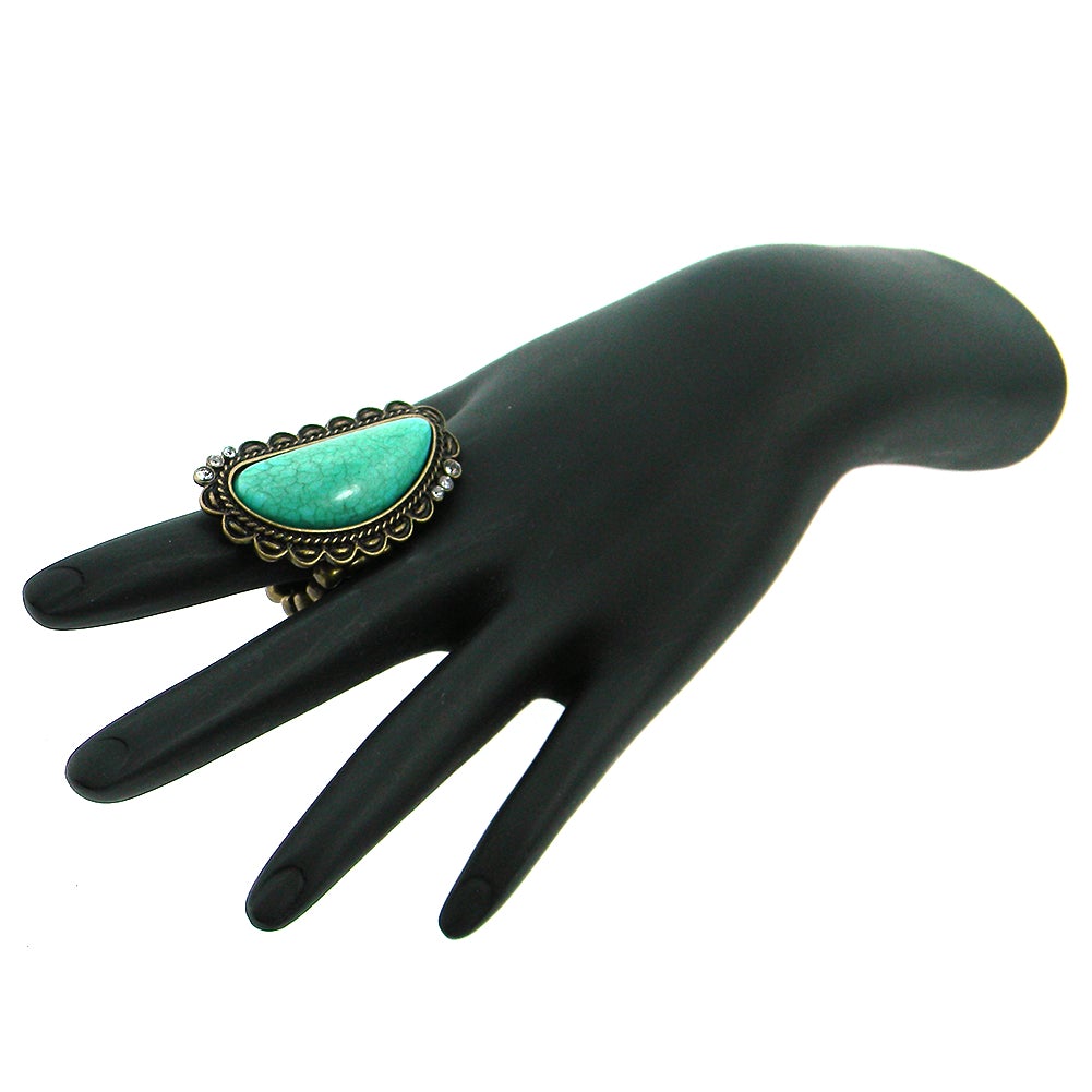 RGZ160925-01 TQ/BRS  MOON STYLE TQ BEADS STRECH RING