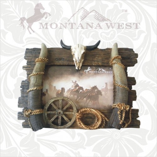 RS-F054 Montana West Western Steer Skull with Horns Photo Frame