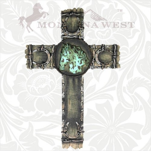 RSD-02A Montana West Horse Head Brown Wooden Cross