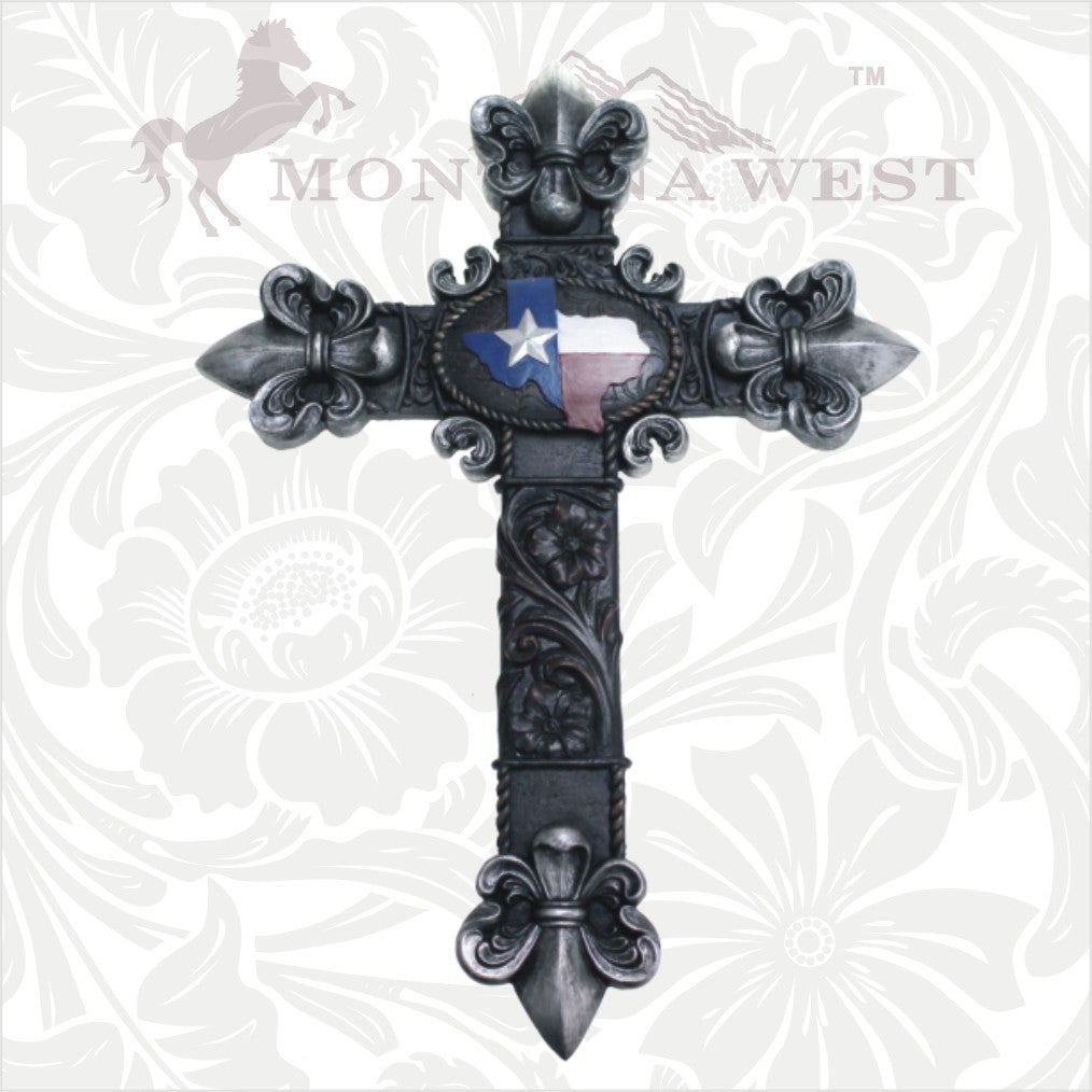 RSD-111 Montana West Western Fleur De Lis Texas Resin Wall Cross 18"