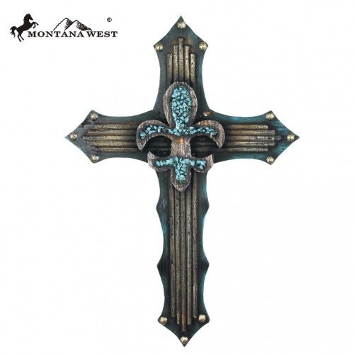 RSD-124 Montana West Western Wooden Cross with Fleur De Lis