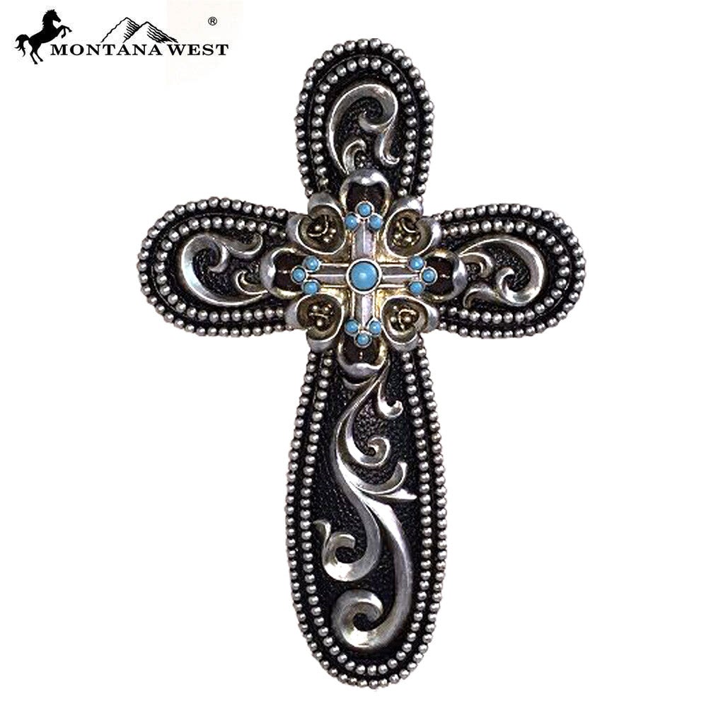 RSD-1642Montana West Silver Embellishments Resin Wall Cross 11"