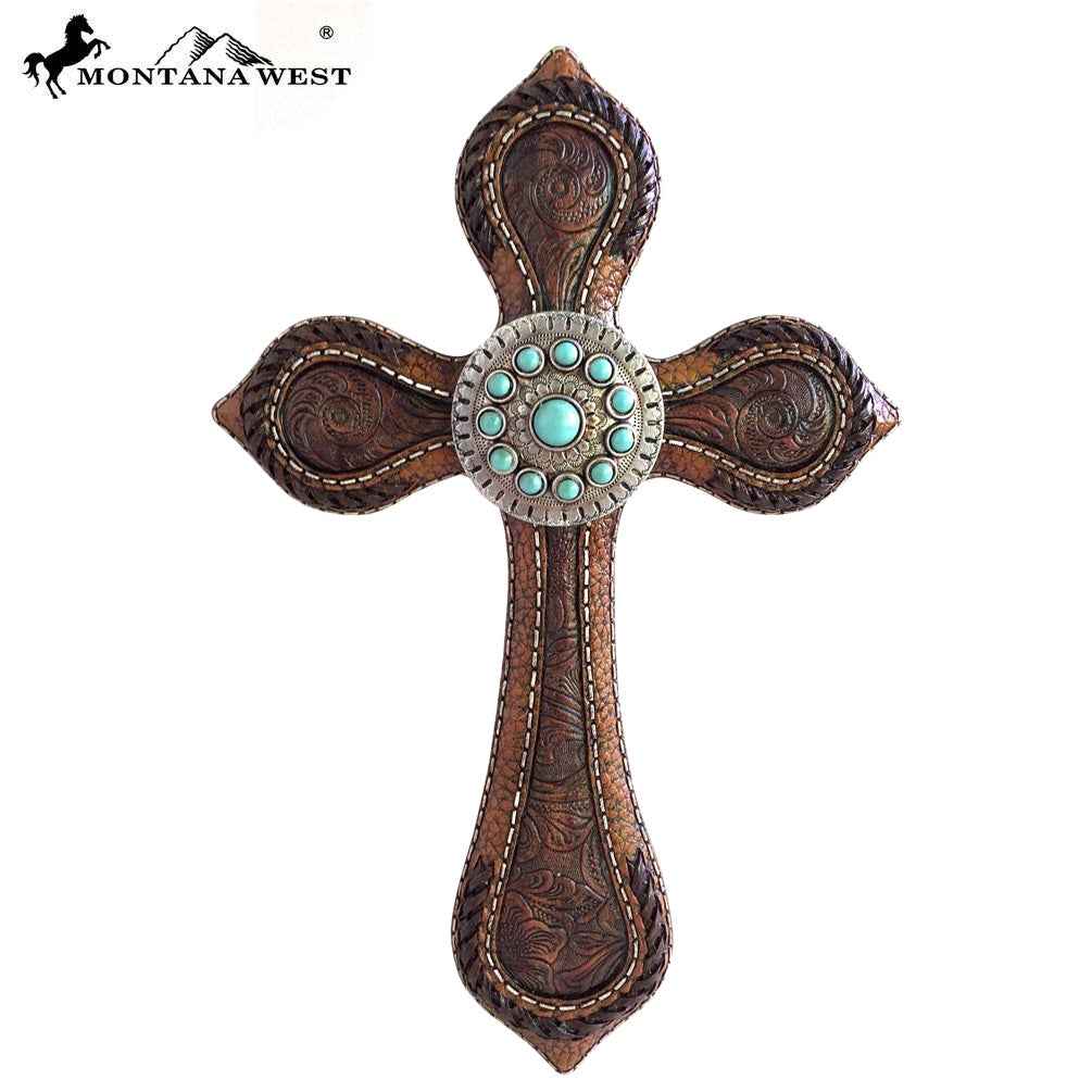 RSD-1645 Montana West Tooled Design Leather like  Wall Cross 12"