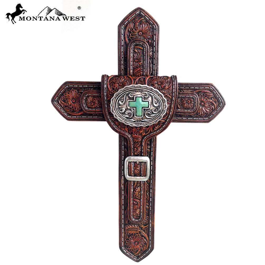 RSD-1663 Montana West Floral Belt-Buckle Resin Wall Cross 11"