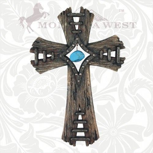 RSD-169 Montana West Western Cross with Turquoise in the middle 14"
