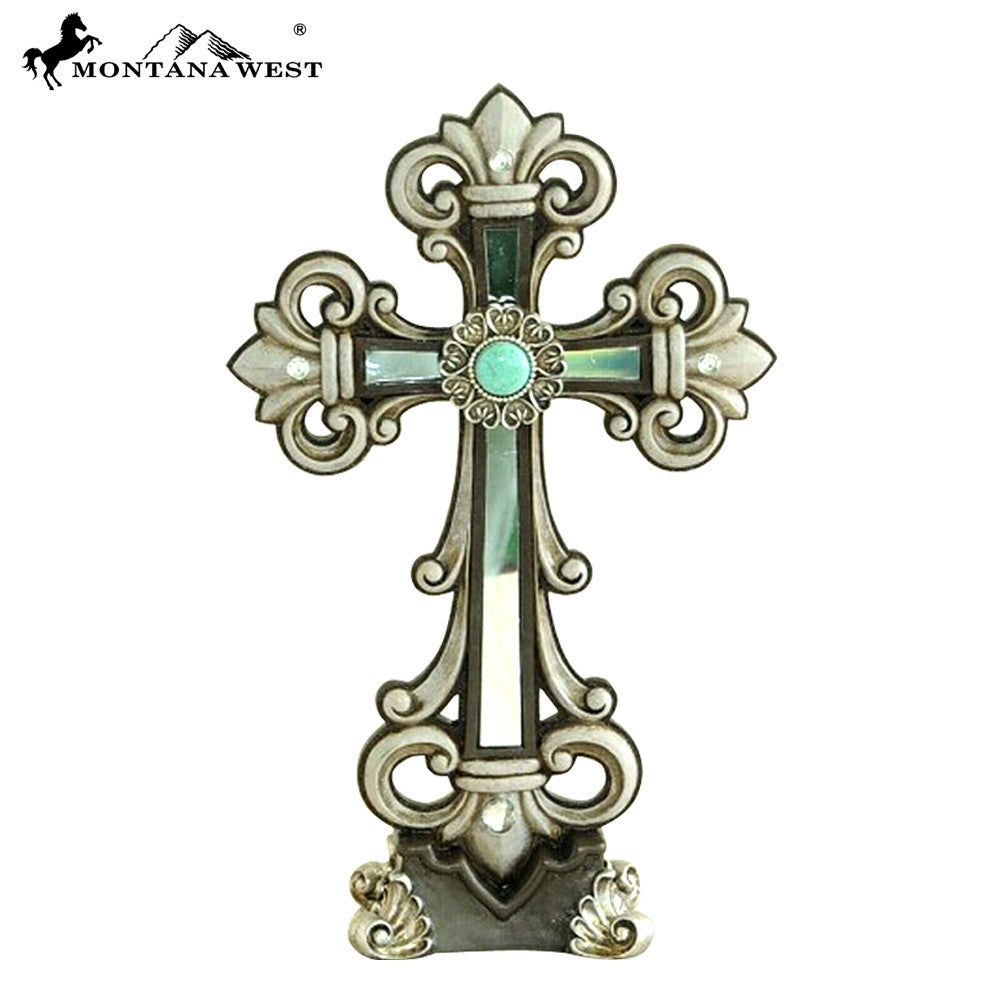 RSD-366 Montana West Western Silver FDL Resin Standing Cross 12"