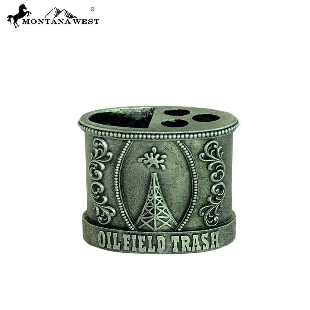 RSM-223 Montana West Pewter "OILFIELD TRASH" Toothbrush Holder