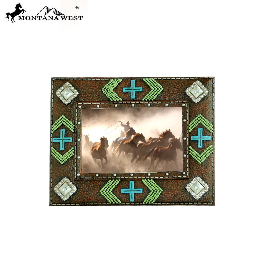 RSP-1622 Montana West Beaded and Multi Crosses Resin Texture Coffee Color Photo Frame