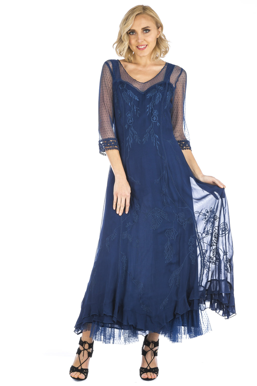 Nataya Vintage Inspired Dress Available in Royal Blue or Black- CL-068 - Blanche's Place