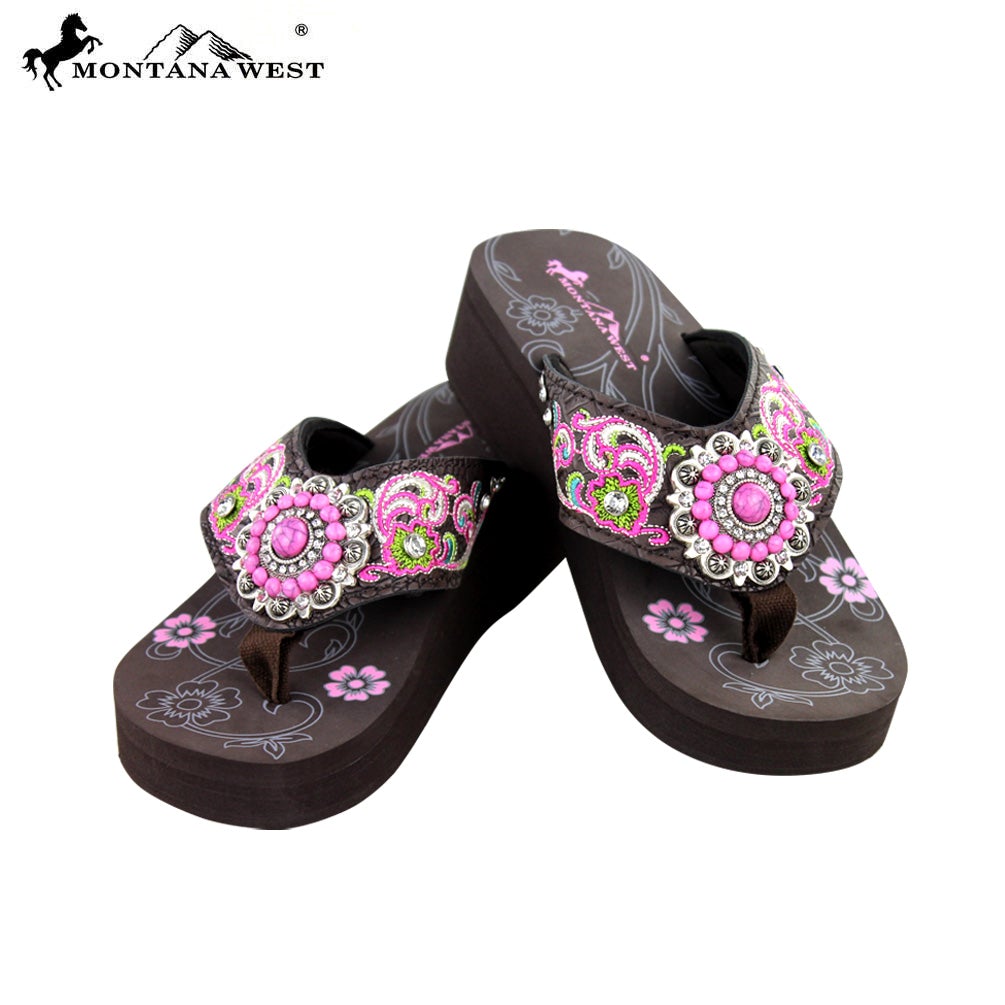 SE09-S096 Montana West Embroidered Flip-Flops By Size