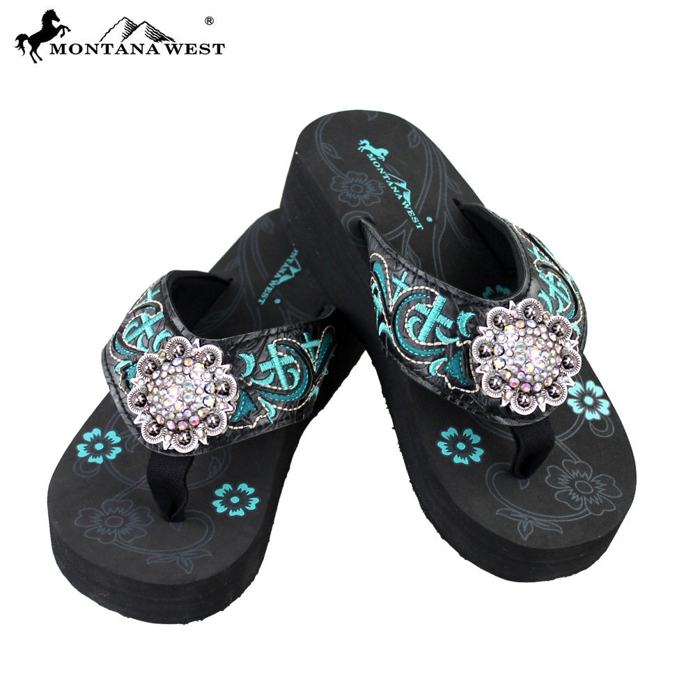 SE15-S001 Montana West Embroidered Flip-Flops Collection By Size