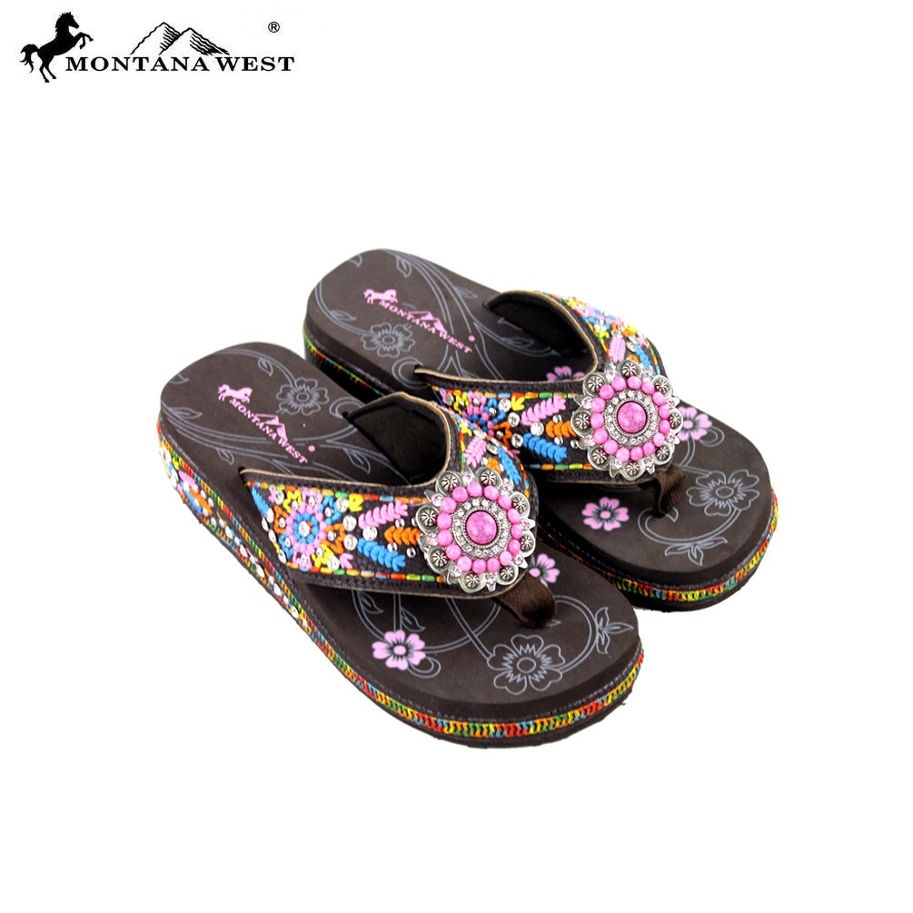 SE26-S096 Montana West Embroidered Flip-Flops By Size
