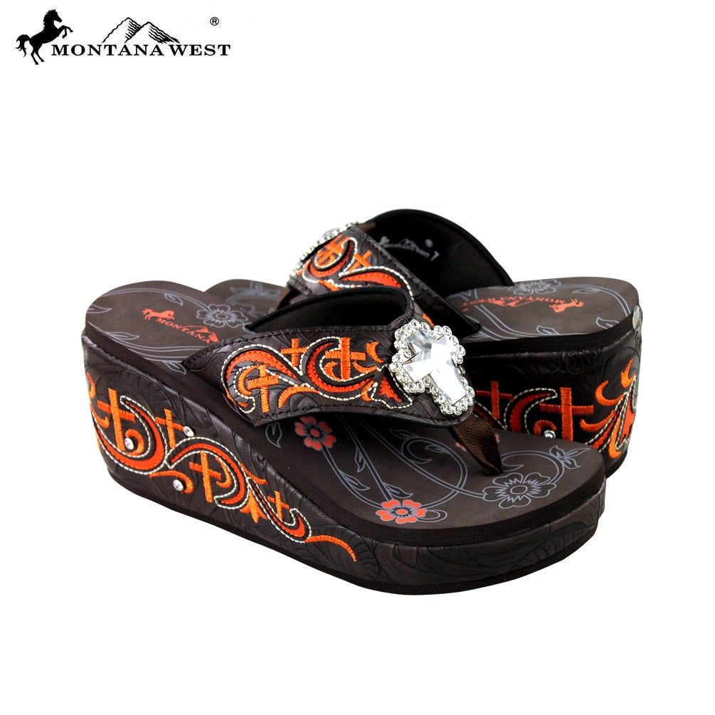 SEH06-S008 Montana West Embroidered Platform Flip-Flops Collection By Size