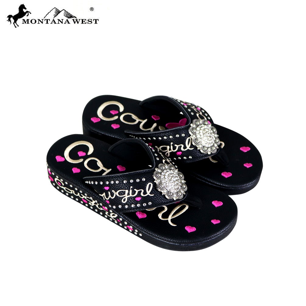 SF09-S001 Montana West Fun Novelty Embroidered Collection Flip Flops By Size