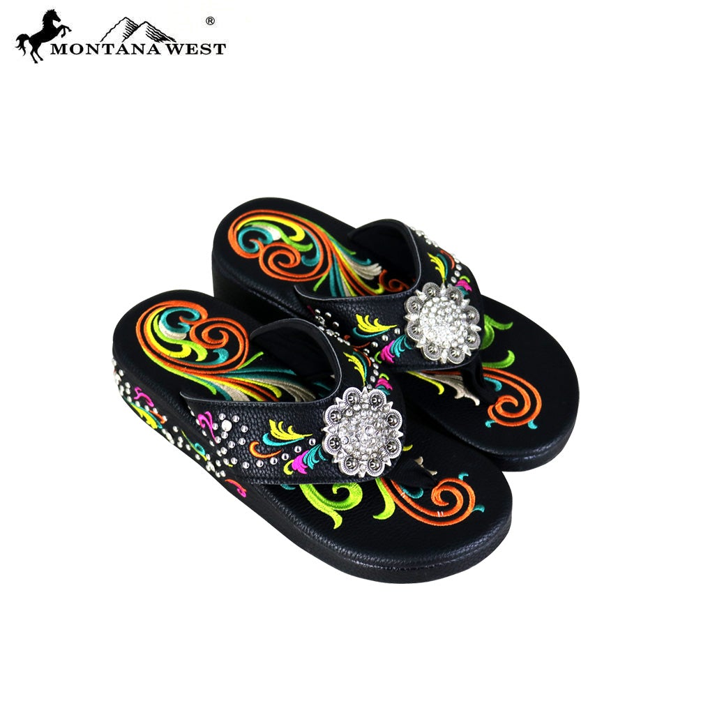SF04-S001 Montana West Fun Novelty Embroidered Collection Flip Flops By Size