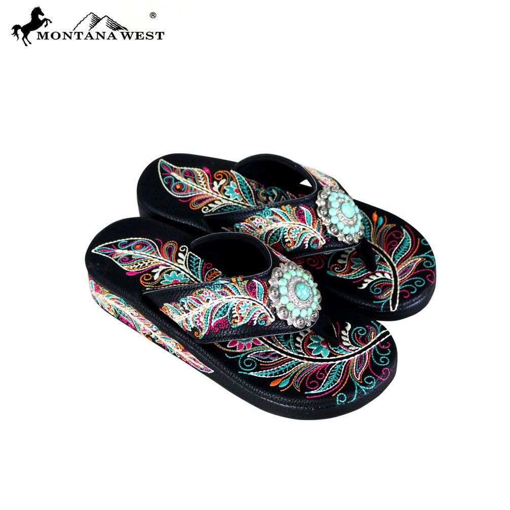 SF06-S096 Montana West Fun Novelty Embroidered Collection Flip Flops
