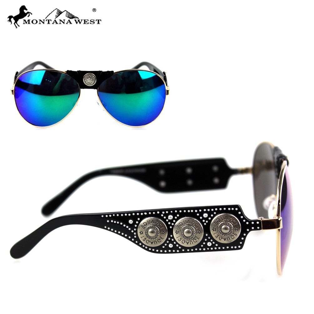 SGS-3711 Montana West Gauge Concho Collection Aviator Sunglasses By Pair