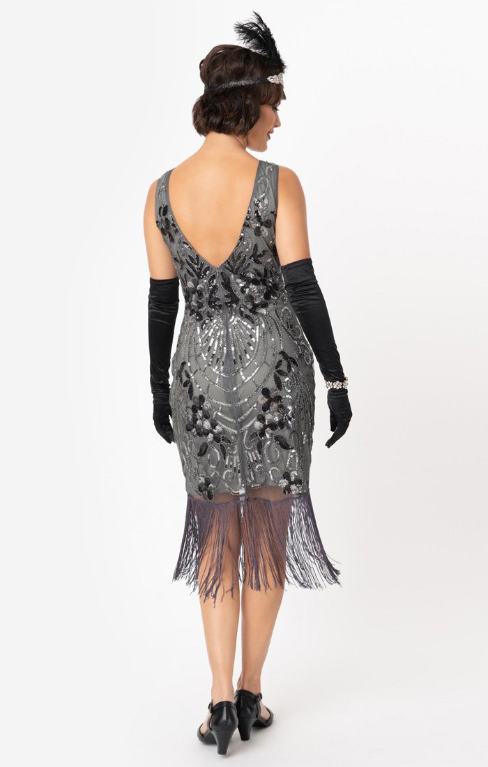 Black Sequin 1920's Vintage Inspired Fringe Flapper Dress-Alix Black Sequin 1920's Vintage Inspired Fringe Flapper Dress-Alix