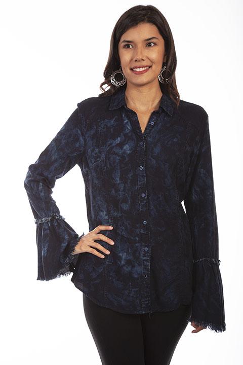 Ladies Two Toned Blouse with Ruffled Sleeves-HC654 - Blanche's Place