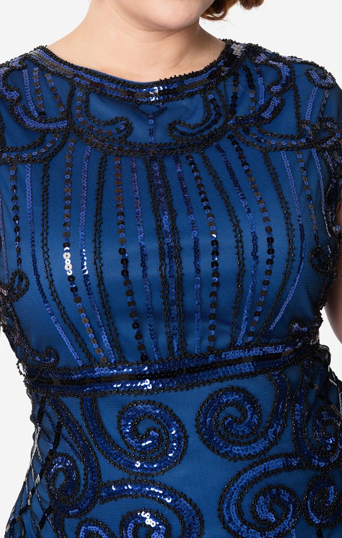 Sapphire Blue 1920's Beaded Flapper Dress-Avignon Sapphire Blue 1920's Beaded Flapper Dress-Avignon