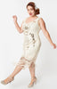 Cream and Gold Plus Size 1920s Flapper Wedding Dress