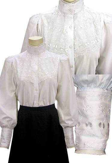 Ladies Victorian Blouse With Eyelet Lace-CL443 - Blanche's Place